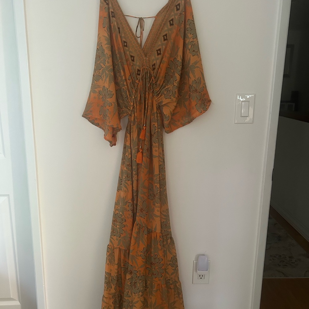 Floral Boho Maxi Dress in Orange and Beige - Picture 4 of 10